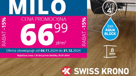 Rabat - 15 % na podłogi SWISS KRONO z kolekcji MILO